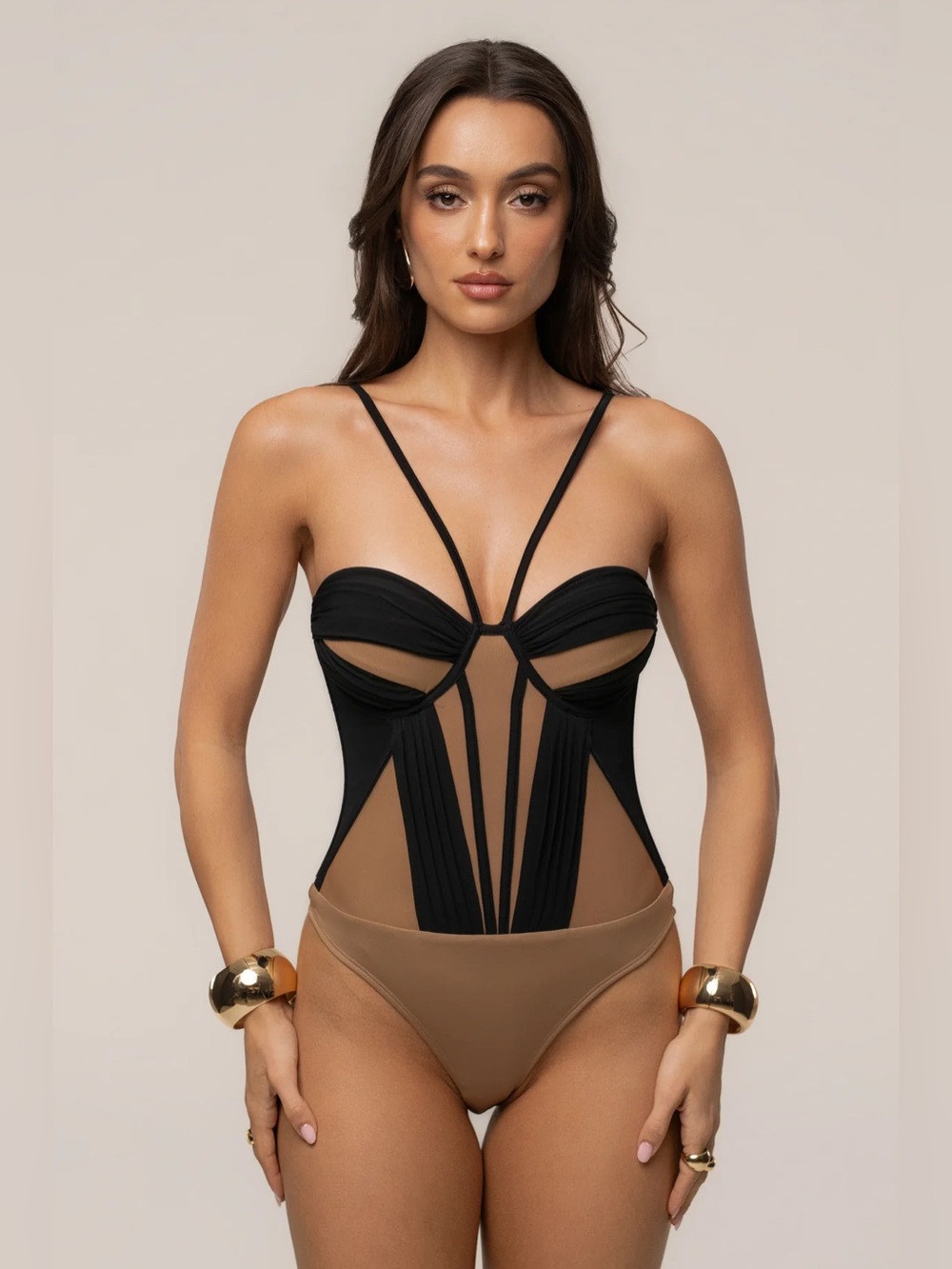 Jluxlabel Black Illusion Contrast Bodysuit XS